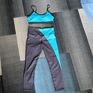 Colorblock Active Set - Teal and Charcoal Sports Bra L + Leggings 12